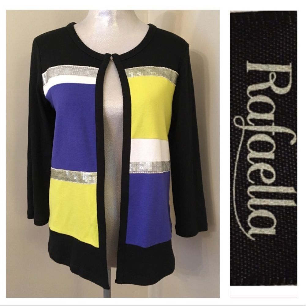 RAFEELLA Color Block Cardigan Small Sequins